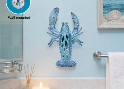 Hodao 12.25“ Blue Coral Lobster Figurine Decor for Coastal Home Decor, Ocean Inspired Resin Figurine for Wall, Nautical Beach Bathroom Wall Hanging, Summer Coastal Home, Office Desk Gift