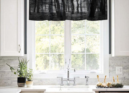 AAVEUP Dark Forest Valance Curtain Gothic Mist Black Nature Eerie Forest Plants Window Treatment Valances Curtains for Kitchen Living Room Bedroom 54x18 in