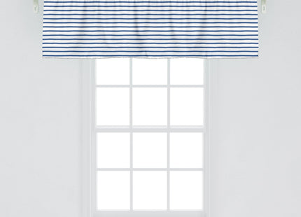 Ambesonne Harbour Stripe Window Valance, Horizontal Nautical Stripes Pattern Hand Drawn Marine Sea Illustration, Curtain Valance for Kitchen Bedroom Decor with Rod Pocket, 54" X 18", Night Blue White