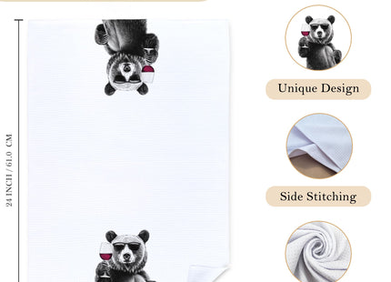 JFFTLL Funny Bear Wine Kitchen Towels, Black Bear Gifts Dish Tea Towels for Kitchen Decor, Bar Towel for Bartender Kitchen, Wine Lover Gift, 16x24 Inch