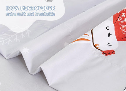 Yibeizi Kids Bear Snowmen Reindeer Bunny Printed Sheet Set Twin Size for Boys Girls, Cute Christmas Winter Microfiber Bedsheets Deep Pocket Bed Sheet & Pillowcase Sets 3 Pieces