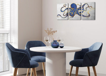 Carestar 3 Piece Octopus Wall Art Painting Navy Blue Marine Animal Picture Print On Canvas Ocean Life Poster for Bathroom Bedroom Home Decor Decoration Gift Easy To Hang 12"x16"x3PCS