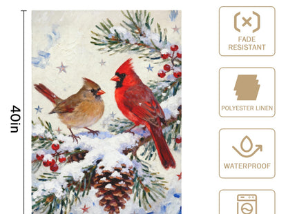 Winter Cardinal House Flag 28x40 Inch Pinecone Twigs Holly Berry Christmas Holiday Decorative Garden Flags for Outside Double Sided Seasonal Outdoor Home Farmhouse Decoration Porch Yard January Decor
