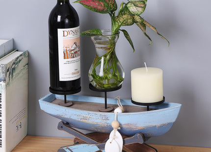 Nautical Candle Holder for Beach House Table & Lake House - Ocean Themed Farmhouse Boat Candlestick Holders, Marine Beach Style Handmade Coastal Accent, Housewarming Gifts