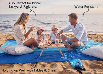 Wekapo Beach Blanket Sandproof, Beach Mat, Big & Compact Sand Free Mat Quick Drying, Lightweight & Durable with 6 Stakes & 4 Corner Pockets, Standard (1~3 person)