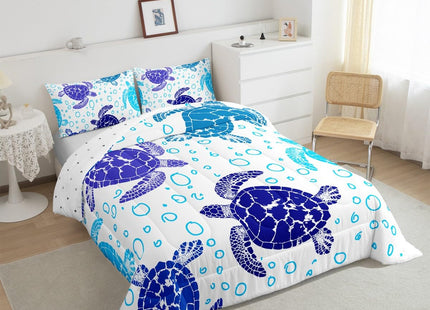 Erosebridal Sea Turtle Down Comforter Twin Size, Kids Bohemian Tortoise Comforter Set, Ocean Life Blue Sea Duvet Insert Underwater Word Bedding for Children Boys Girls Teens Bedroom