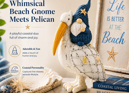 Bechivie Beach Gnome Pelican Decor, Coastal Decor for Home Table Mantel