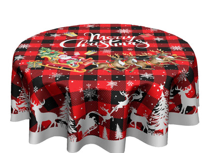 Granbey Christmas Reindeer Round Table Cloth - Red Xmas Buffalo Plaid Tablecloth 60 Inch Winter Snow Snowflakes Table Cover Decorative for Christmas Holiday Kitchen Party Home