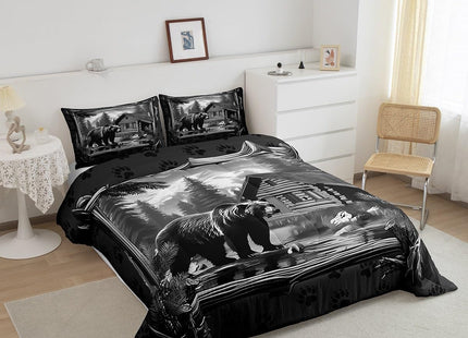 Feelyou Kids Bear Comforter Set Queen Size Rustic Cabin Lodge Bedding Set