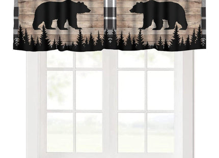 GoDazzling Vintage Bear Kitchen Curtain Valance, Country Farmhouse Forest Tree Black Bear Wildlife Animal Wooden Window Valance, for Bedroom Living Room Cafe Bathroom 1 Panels W54xL18in