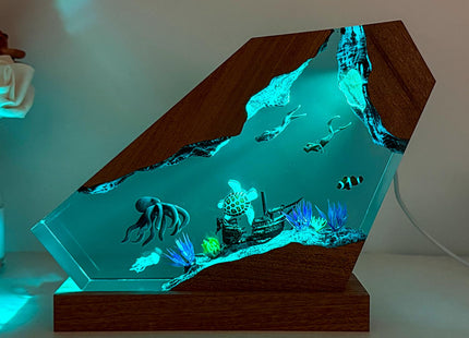 Octopus Ocean Resin Lamp, Handmade Resin Night Light for Home Office Decor