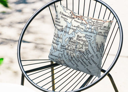 Bar Harbor Maine Map Outdoor Cushion Cases Travel Map Accent Waterproof Pillow Covers Farmhouse Square Couch Sofa Cushion Covers for Patio Furniture Tent Garden 24x24in