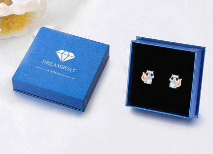 Dreamboat Squirrel Stud Earrings for Women 925 Sterling Silver Hypoallergenic Moonstone Squirrel Animal Jewelry Gifts for Sensitive Ears