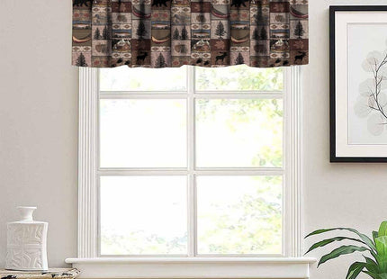 Retro Rustic Style Valance, Vintage Moose Deer Bear Leaf Tree Country Style Farmhouse Cottage Cabin Window Curtain Valance for Living Room Kitchen Study Room Home Decro, One Panel 54x18in