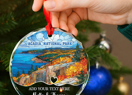 Acadia National Park Stained Glass Ornament, Maine Souvenir National Park Keepsake, Acadia Christmas Ornament Gifts for Maine Vacation, Customized Names & Text Travel Souvenir Ornaments 2026