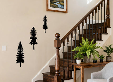 Metal Pine Tree Wall Art Decor, Black, 3 Pieces