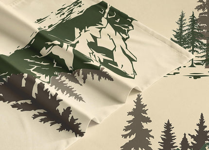 Wake In Cloud - Rustic Bed Sheets, 4-Piece Sheet Set, Cabin Forest Woodland Camping Theme with Lodge Mountain Pattern Printed Bedding, Deep Pocket, Green Brown, Queen Size