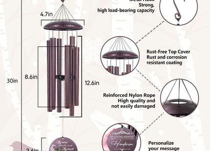 Personalized Wind Chimes Memorial Mother Father, Hummingbird Keepsake