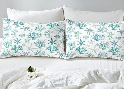 Erosebridal Shell Coral Starfish Comforter Set, Summer Coastal Twin Bedding Set, Beach Nautical Comforter for Kids Boys Girls Teens Adults Bedroom Decor, Ocean Life Quilt 2 Piece