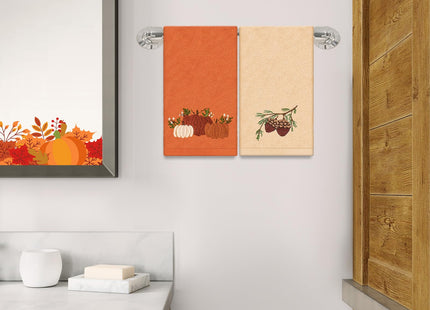JarThenaAMCS 3Pcs Fall Hand Towels Embroidered Pumpkin Truck Pinecone Cotton Bathroom Towels Autumn Dish Towel for Thanksgiving Drying Cleaning Cooking Gift, 29.5 x 13.7 Inch