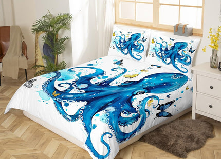 Octopus Bedding King Teal Blue Octopus Tentacles Duvet Cover Set Sealife Ocean Sea Animal Comforter Cover for Kids Teens Boys Dorm Room Decoration 3 Pcs Butterfly on White Bedspreads Girls Child