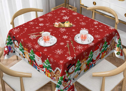 Khope Xmas Square Tablecloth 54×54 Inch Water-Resistant Washable Fabric Reusable Cute Santa Claus Snowman Reindeer Snowflakes Table Cover for Decoration Indoor Outdoor Dining