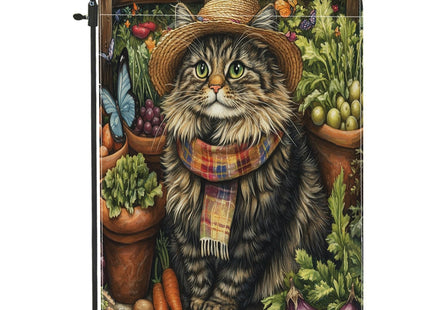 Spring Maine Coons Cat Gardening Garden Flags 12‘’x18’‘ Double Sided for Outside Decorative, Kitten Farmhouse Country Pattern FrontYard House Flag, Planting Outdoor Small Backyard Lawn Flag