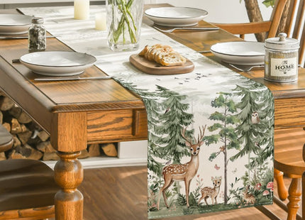 Artoid Mode Forest Deer Bunny Spring Table Runner, Seasonal Summer Kitchen Dining Table Decoration for Home Party Decor 13x72 Inch