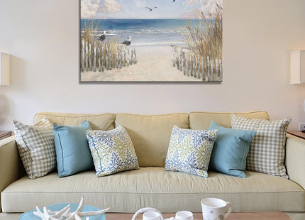 XXMWallArt FC3781 Sandy Beach Wall Art Canvas Print Wall Art Seascape Blue Print Home Decor Abstract Coastal Picture Modern Ocean Artwork for Living Room Bedroom Bathroom Office Decor