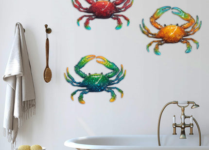 John's Studio Metal Crab Sea Wall Decor Outdoor Garden Hanging Art Sculptures Home Ocean Theme Decorations for Kitchen Bathroom and Pool - 3 PCS