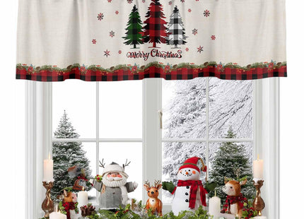 Christmas Curtain Valance for Windows Pine Tree Holly Rod Pocket Valance Window Treatments Snowflake Xmas Buffalo Plaid Check Short Curtains for Kitchen Windows Bathroom Bedroom 54x18in