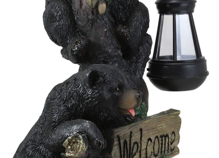 Ebros Climbing Black Bear Cubs Garden Light Statue Figurine Solar LED Lantern Light Welcome Sign Guest Greeter Decor for Patio Poolside Garden Home
