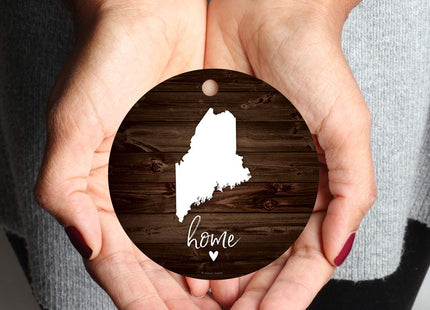 Andaz Press Round Natural Wood MDF Keepsake Christmas Ornament Long Distance Gift, Maine Home, Rustic Dark Wood, 1-Pack, Moving Away Graduation University College Relationships Gifts