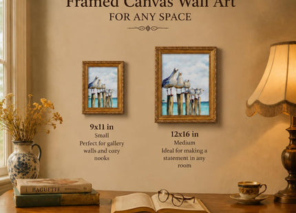 Gold Framed Seagull Canvas Wall Art Coastal Sea Birds Paintings Pictures Wall Decor Teal Ocean Beach posters prints Artwork for Living Room Bedroom Bathroom Home Decoration 9x11in