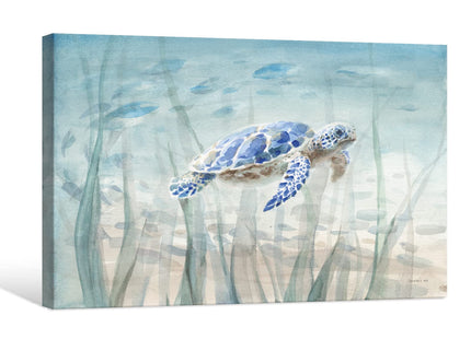 Ocean Wall Decor Blue Turtle Canvas Art Sea Grass Pictures Coastal Print Painting Nautical Artwork For Home Office Ready to Hang 36x24 Inch
