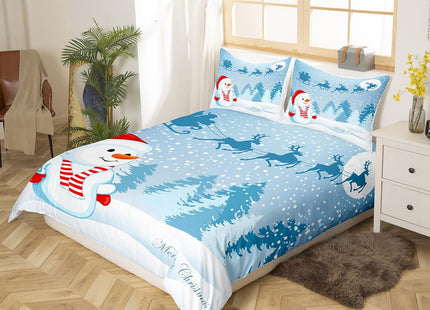 Manfei Snowman Duvet Cover Set King Size, Xmas Deer Trees Print Comforter Cover with 2 Pillowcases, Winter Snowflake Merry Christmas Bedding Set 3pcs for Kids Boys Girls Bedroom Decor,No Comforter