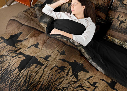 Erosebridal 7 Piece Mallard Duck Hunting Bedding Farmhouse Full Comforter Set with Sheets | Rustic Cabin Bed in A Bag for Kids Boys Teen Men,Brown Country Wooden Stone Bed Set Lodge Home Decor