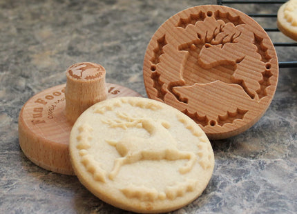 Fun Food Tools, Wood Cookie Stamp, 2.5 Inch (Reindeer and Holly CS-049)