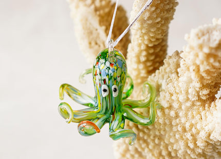 2'' Art Glass Octopus Coastal Hanging Ornament