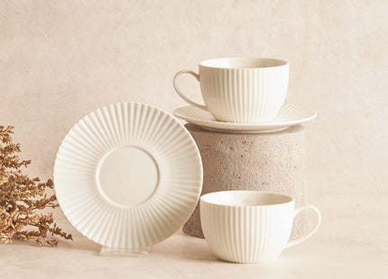 KARACA Seashell Porcelain Turkish Tea Cups & Saucers Set for 6, 200ml