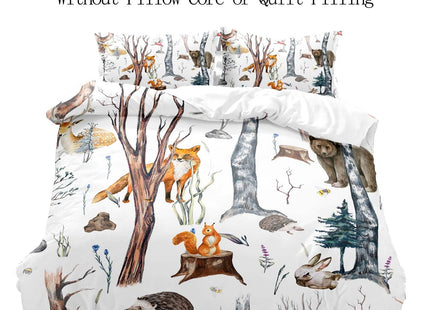 LUVIVIHOME 2PCS Bear Deer Rabbit Squirrel Fox Duvet Cover, Twin Bedding Sets, White Duvet Cover, Toddler Baby Boys Girls Kids Bedding, Woodland Animals Cabin Lodge Quilt Comforter Cover, 1 Pillow Sham