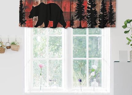Rustic Bear Thermal Insulated Window Curtain Valance Red Black Buffalo Check Plaid Forest Cabin Hunting Lodge Farmhouse Rod Pocket Window Valance for Living Room Bathroom Bedroom Kitchen, 54 x 18 in