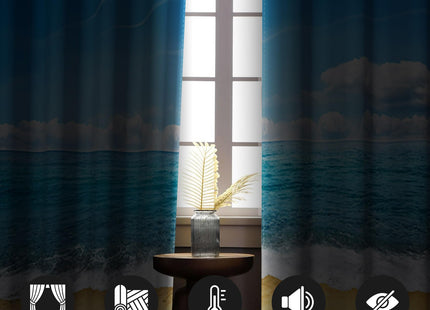 Renaiss Coastal Scenery Blackout Curtains Blue Sky Ocean Seaside Sandy Beach Seashore Theme with Foamy Waves Bedroom Living Room Window Drapes 84L x 53W Set of 2 Panels