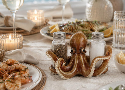Comfy Hour 6.1 Inch Octopus Salt and Pepper Holder, Coastal Set of 2