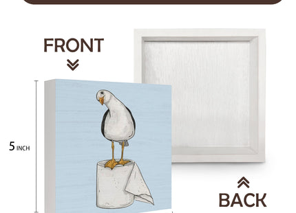 VIIJJUE Seagull Beach Bathroom Decor, Seagull Wooden Box Signs Coastal Decor, Funny Wood Signs for Bathroom Restroom Toilet Counter Shelf , 5x5 Inch（Blue）