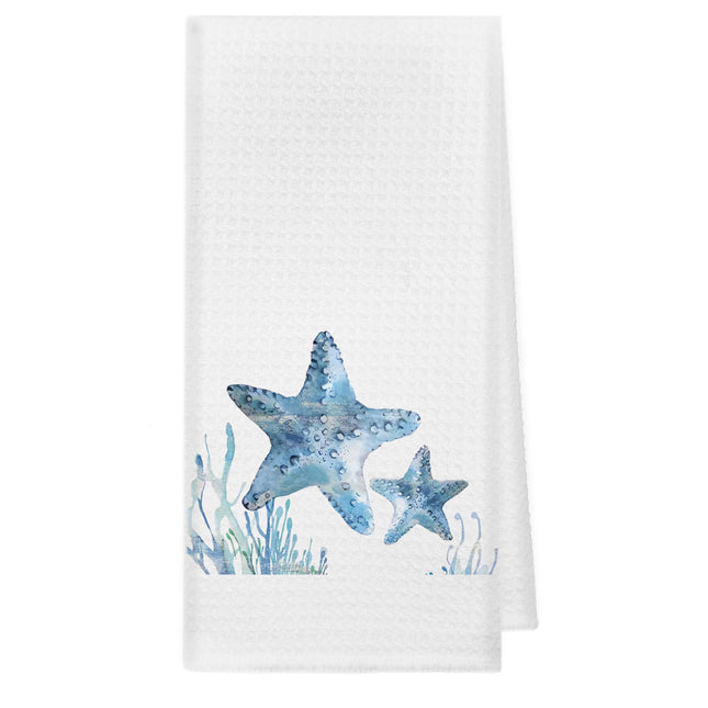 kunlisa Blue Starfish Coastal Beach Hand Towels for Bathroom Kitchen, Ocean Bathroom Decor Accessories, Marine Coral Starfish Coastal Beach Kitchen Dish Towels, 16x24 Inch