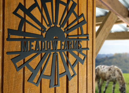 RealSteel Personalized Farmhouse Windmill Monogram Sign – Custom Metal Family Last Name Wall Art, Rustic Steel Front Door Hanger, Outdoor & Indoor Home Decor, Wedding Gift