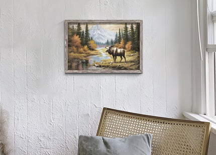 old barn Moose Wooden Framed Wall Art Wildlife Picture 16x12 Inch