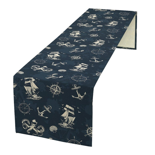 Nautical Coastal Table Runners Ocean Sailboat Table Runners for Dining Room Starfish Blue Teal Dinner Runner Kitchen Indoor Outdoor Patio Party Decor Fabric 1 Panel W13xL36in