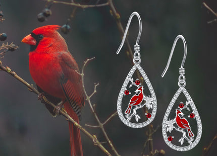 URONE Cardinal Earrings Sterling Silver Red Cardinal Dangle Earrings Cardinal Bird Jewelry Gifts for Women